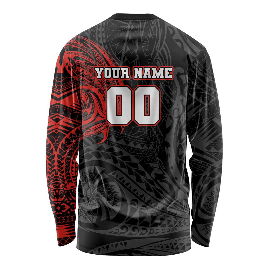 Personalized St George Illawarra Dragons Long Sleeve Shirt Polynesian Tribal Chest and Sleeve Tattoo