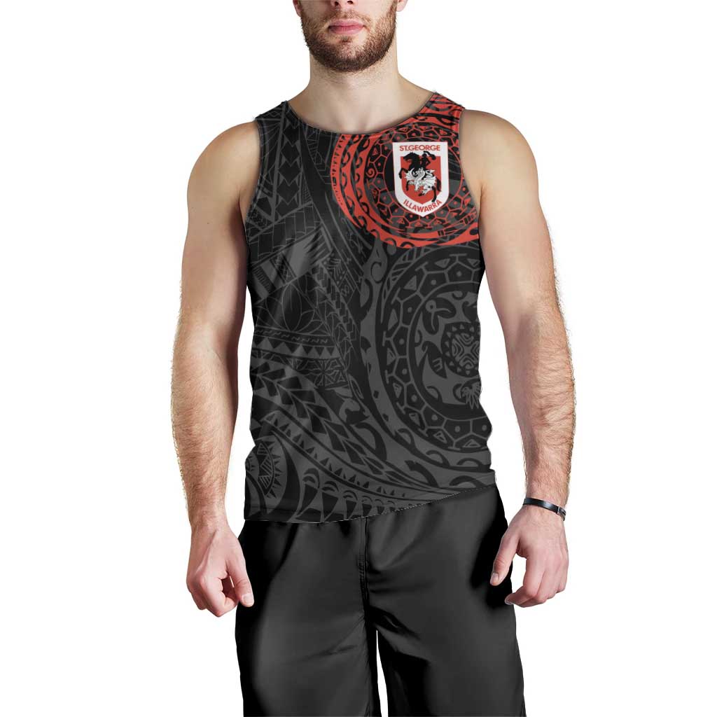 Personalized St George Illawarra Dragons Men Tank Top Polynesian Tribal Chest and Sleeve Tattoo