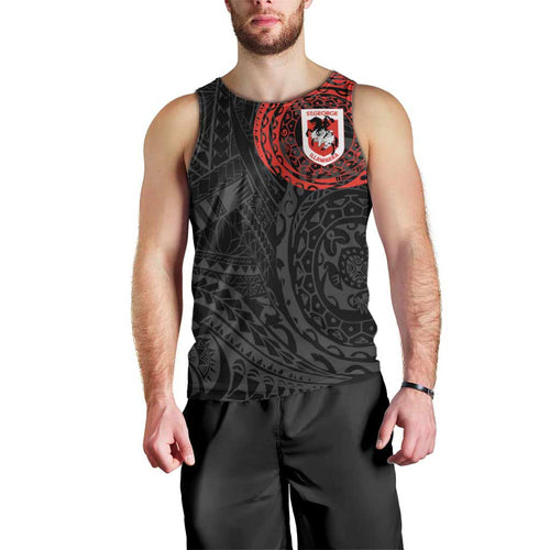 Personalized St George Illawarra Dragons Men Tank Top Polynesian Tribal Chest and Sleeve Tattoo