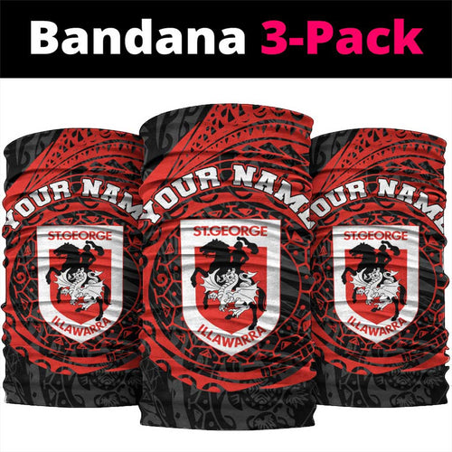 Personalized St George Illawarra Dragons Neck Gaiter Polynesian Tribal Chest and Sleeve Tattoo