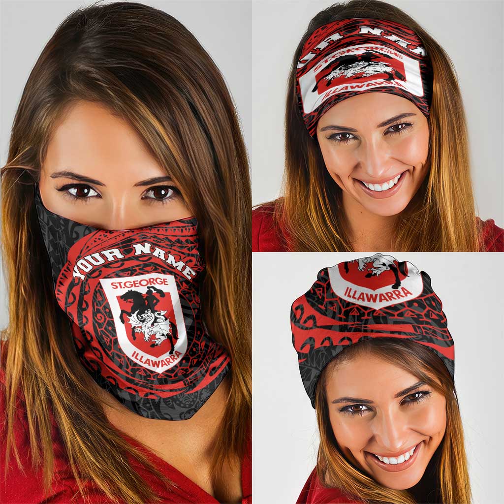 Personalized St George Illawarra Dragons Neck Gaiter Polynesian Tribal Chest and Sleeve Tattoo