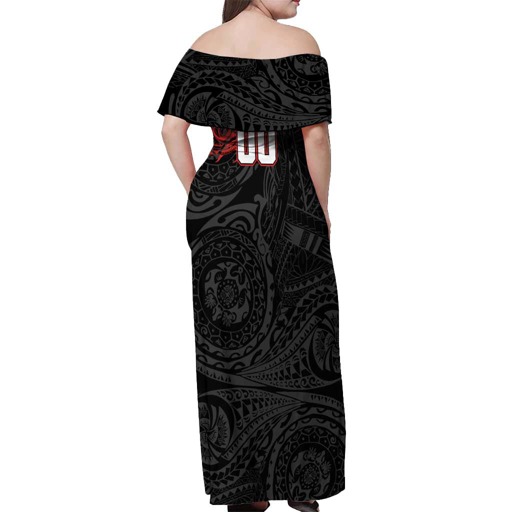 Personalized St George Illawarra Dragons Off Shoulder Maxi Dress Polynesian Tribal Chest and Sleeve Tattoo