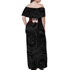 Personalized St George Illawarra Dragons Off Shoulder Maxi Dress Polynesian Tribal Chest and Sleeve Tattoo