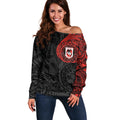 Personalized St George Illawarra Dragons Off Shoulder Sweater Polynesian Tribal Chest and Sleeve Tattoo