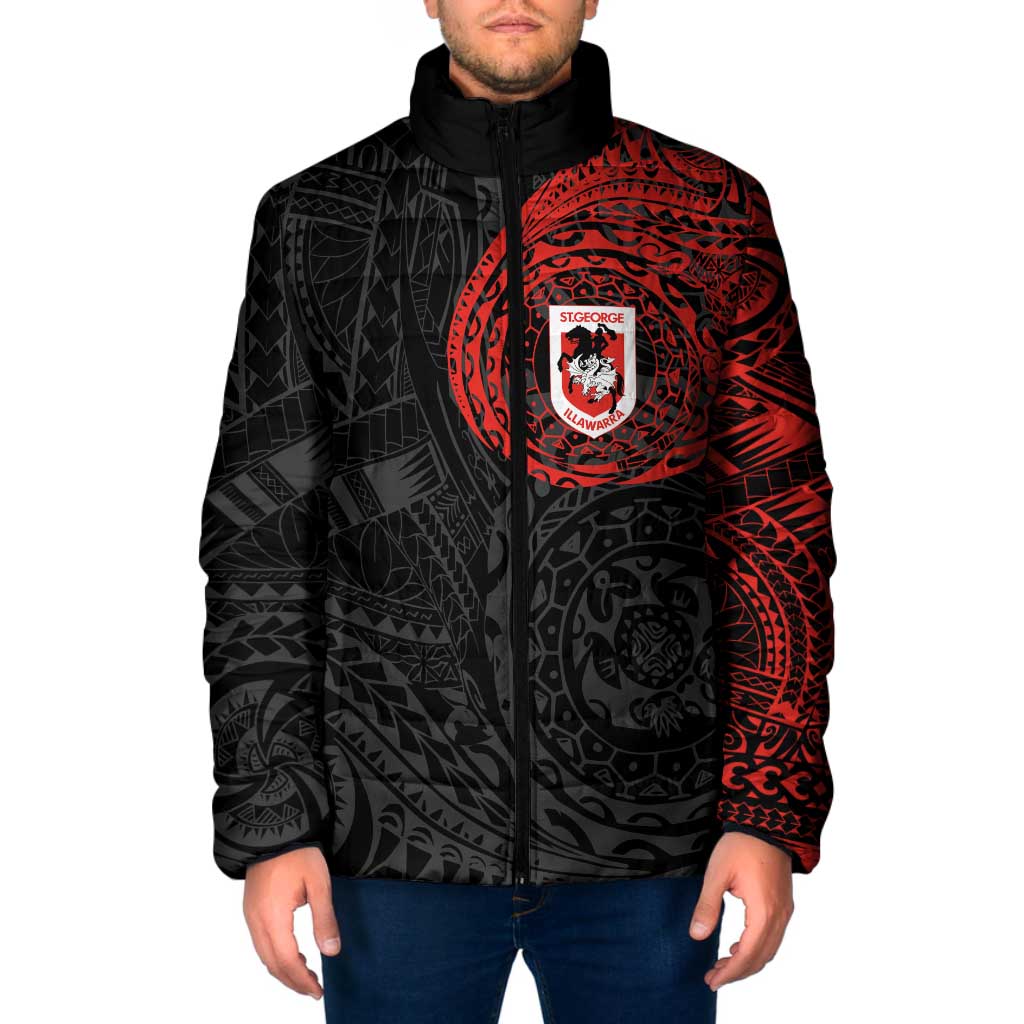Personalized St George Illawarra Dragons Padded Jacket Polynesian Tribal Chest and Sleeve Tattoo