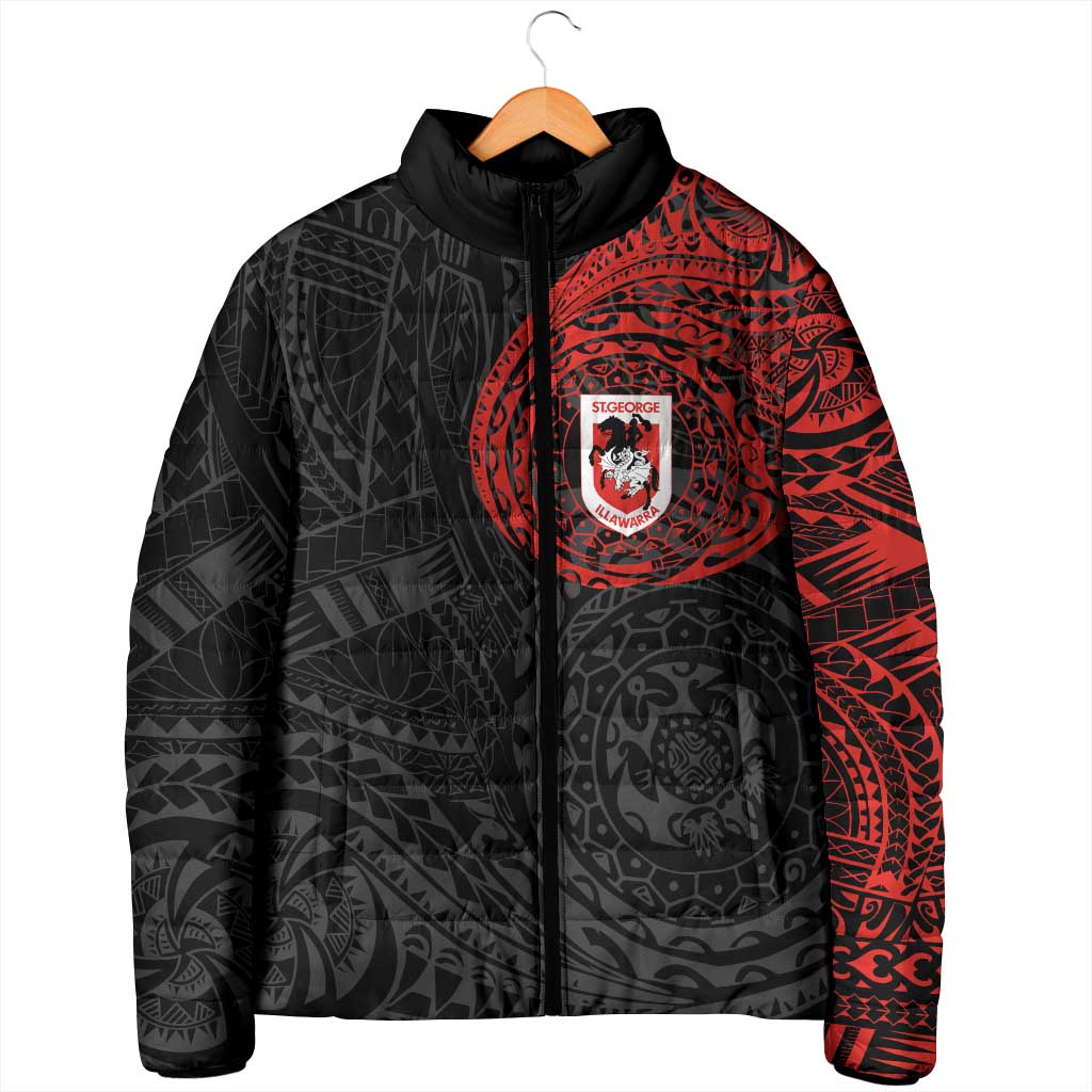 Personalized St George Illawarra Dragons Padded Jacket Polynesian Tribal Chest and Sleeve Tattoo