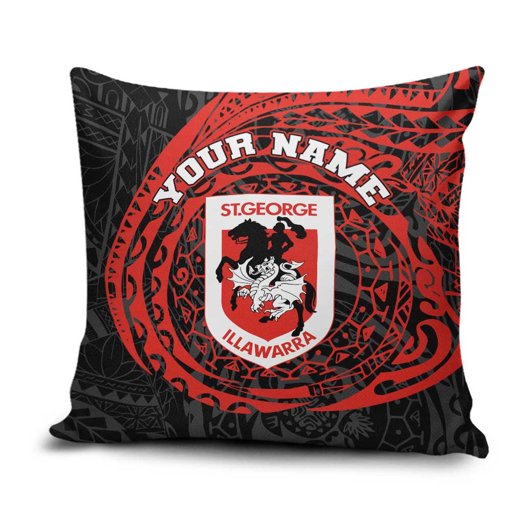 Personalized St George Illawarra Dragons Pillow Cover Polynesian Tribal Chest and Sleeve Tattoo