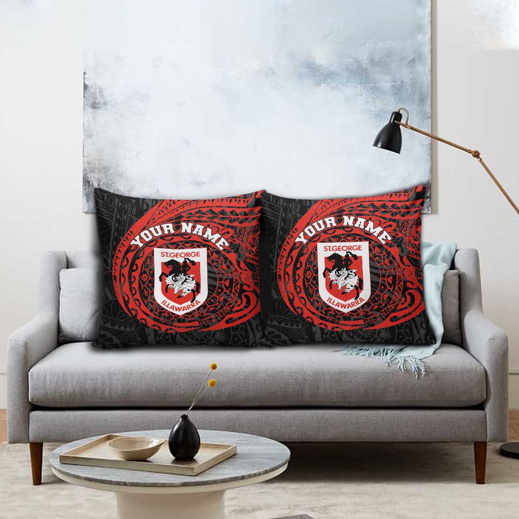 Personalized St George Illawarra Dragons Pillow Cover Polynesian Tribal Chest and Sleeve Tattoo