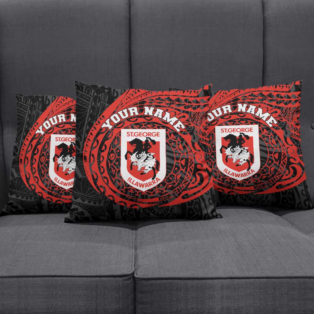 Personalized St George Illawarra Dragons Pillow Cover Polynesian Tribal Chest and Sleeve Tattoo