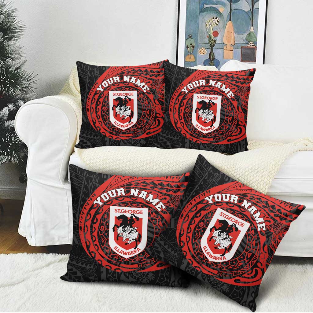 Personalized St George Illawarra Dragons Pillow Cover Polynesian Tribal Chest and Sleeve Tattoo