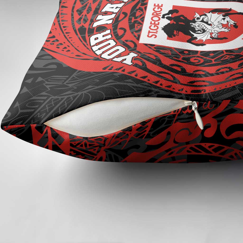 Personalized St George Illawarra Dragons Pillow Cover Polynesian Tribal Chest and Sleeve Tattoo
