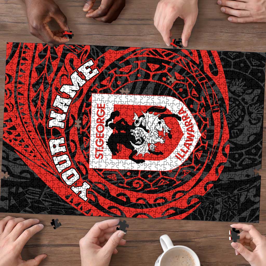 Personalized St George Illawarra Dragons Puzzle Polynesian Tribal Chest and Sleeve Tattoo