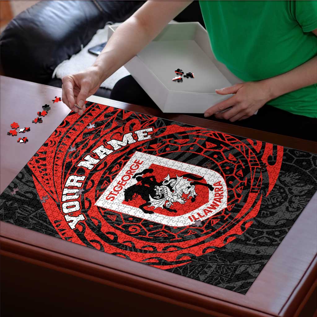 Personalized St George Illawarra Dragons Puzzle Polynesian Tribal Chest and Sleeve Tattoo