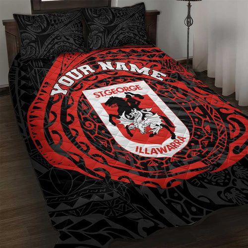 Personalized St George Illawarra Dragons Quilt Bed Set Polynesian Tribal Chest and Sleeve Tattoo
