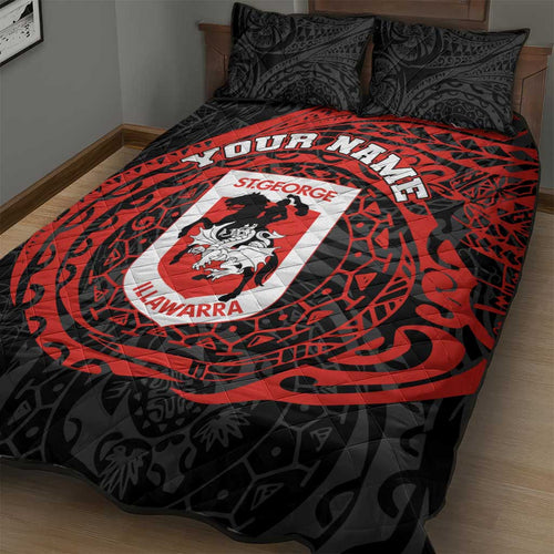 Personalized St George Illawarra Dragons Quilt Bed Set Polynesian Tribal Chest and Sleeve Tattoo