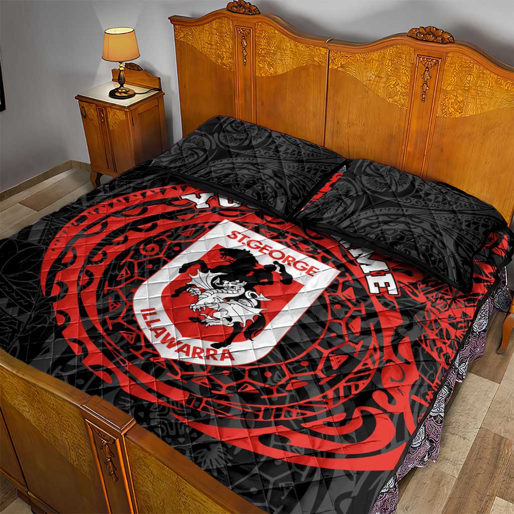 Personalized St George Illawarra Dragons Quilt Bed Set Polynesian Tribal Chest and Sleeve Tattoo