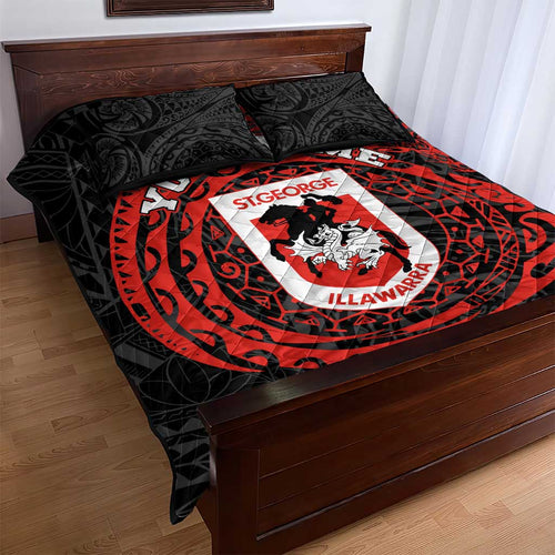 Personalized St George Illawarra Dragons Quilt Bed Set Polynesian Tribal Chest and Sleeve Tattoo