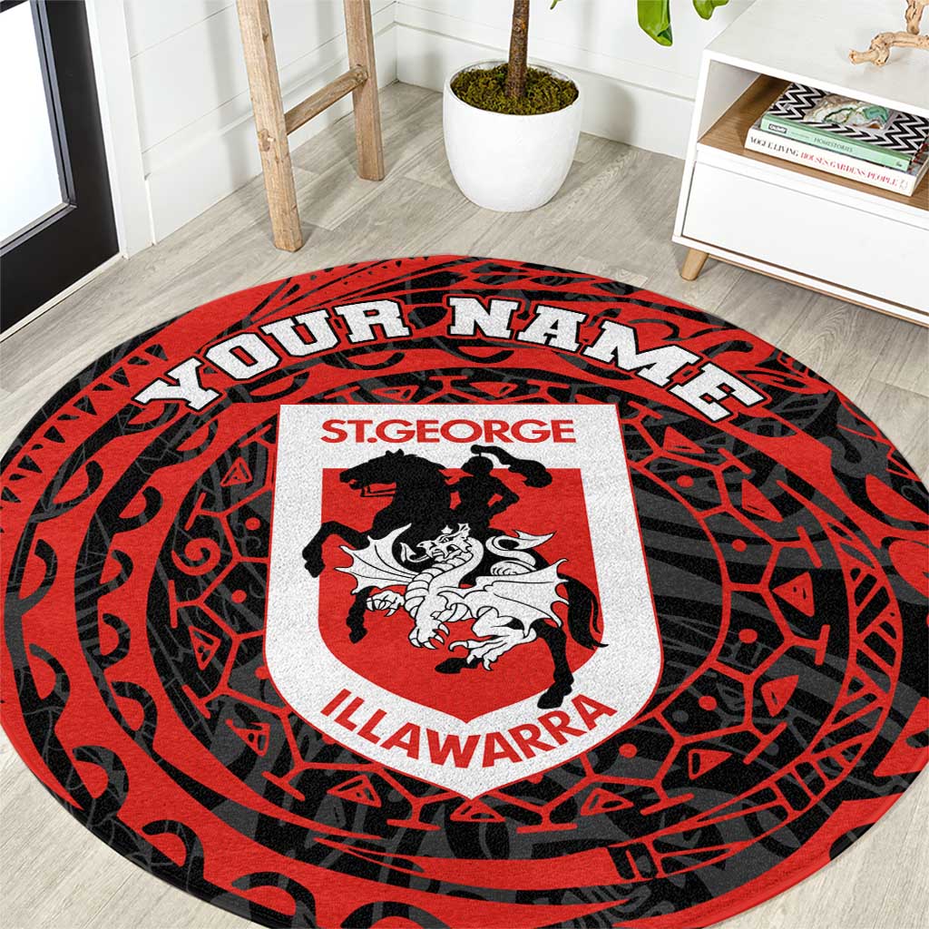 Personalized St George Illawarra Dragons Round Carpet Polynesian Tribal Chest and Sleeve Tattoo