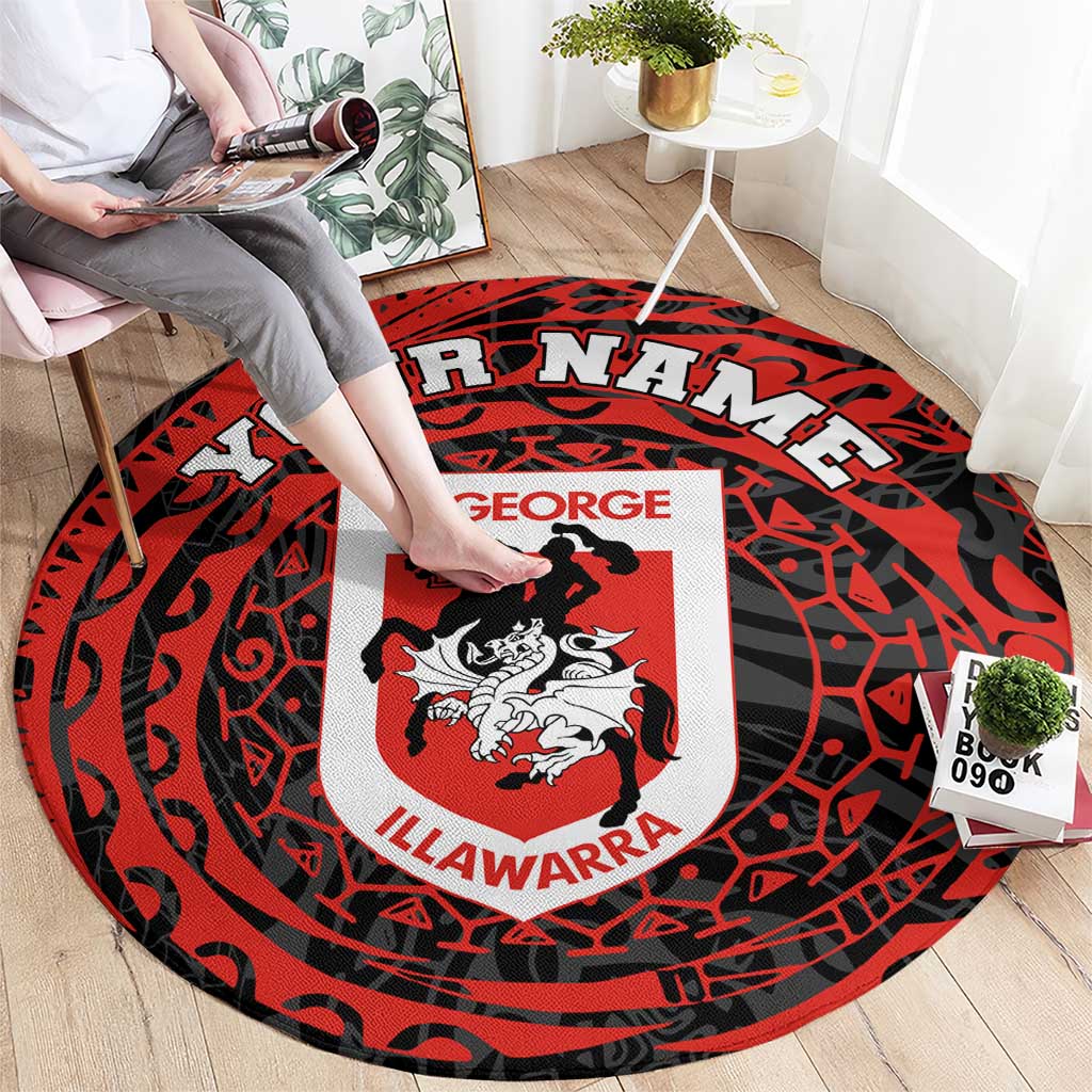 Personalized St George Illawarra Dragons Round Carpet Polynesian Tribal Chest and Sleeve Tattoo