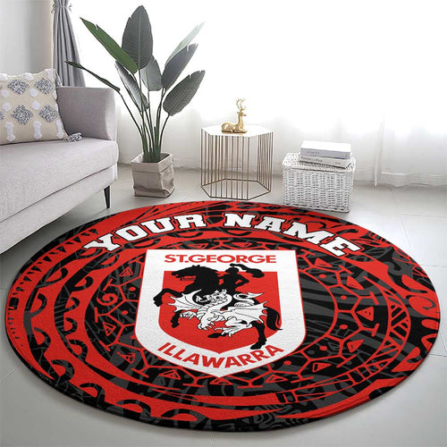Personalized St George Illawarra Dragons Round Carpet Polynesian Tribal Chest and Sleeve Tattoo