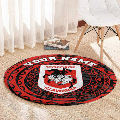 Personalized St George Illawarra Dragons Round Carpet Polynesian Tribal Chest and Sleeve Tattoo