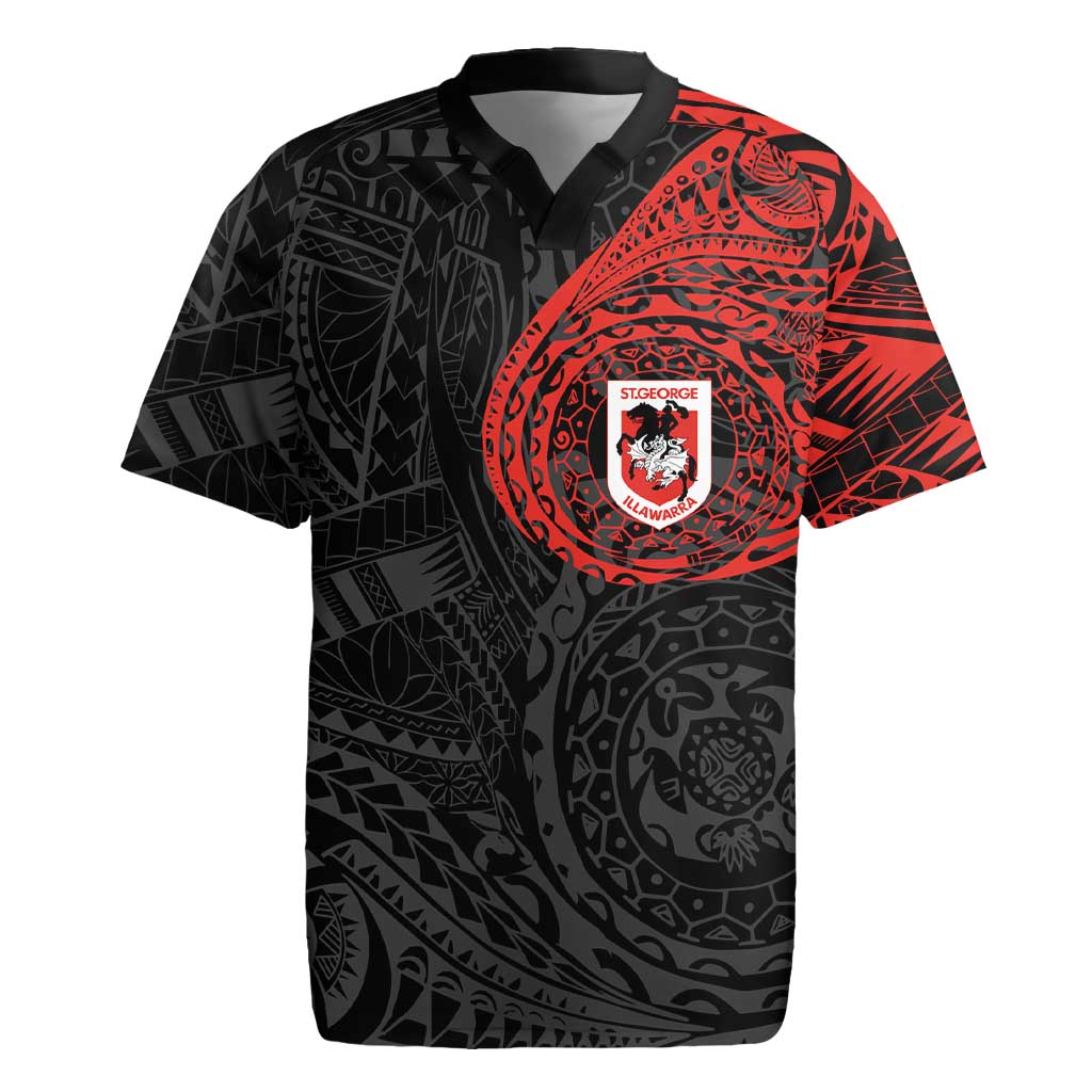 Personalized St George Illawarra Dragons Rugby Jersey Polynesian Tribal Chest and Sleeve Tattoo