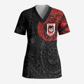 Personalized St George Illawarra Dragons Scrub Top Polynesian Tribal Chest and Sleeve Tattoo