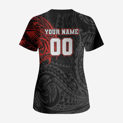 Personalized St George Illawarra Dragons Scrub Top Polynesian Tribal Chest and Sleeve Tattoo