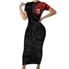 Personalized St George Illawarra Dragons Short Sleeve Bodycon Dress Polynesian Tribal Chest and Sleeve Tattoo