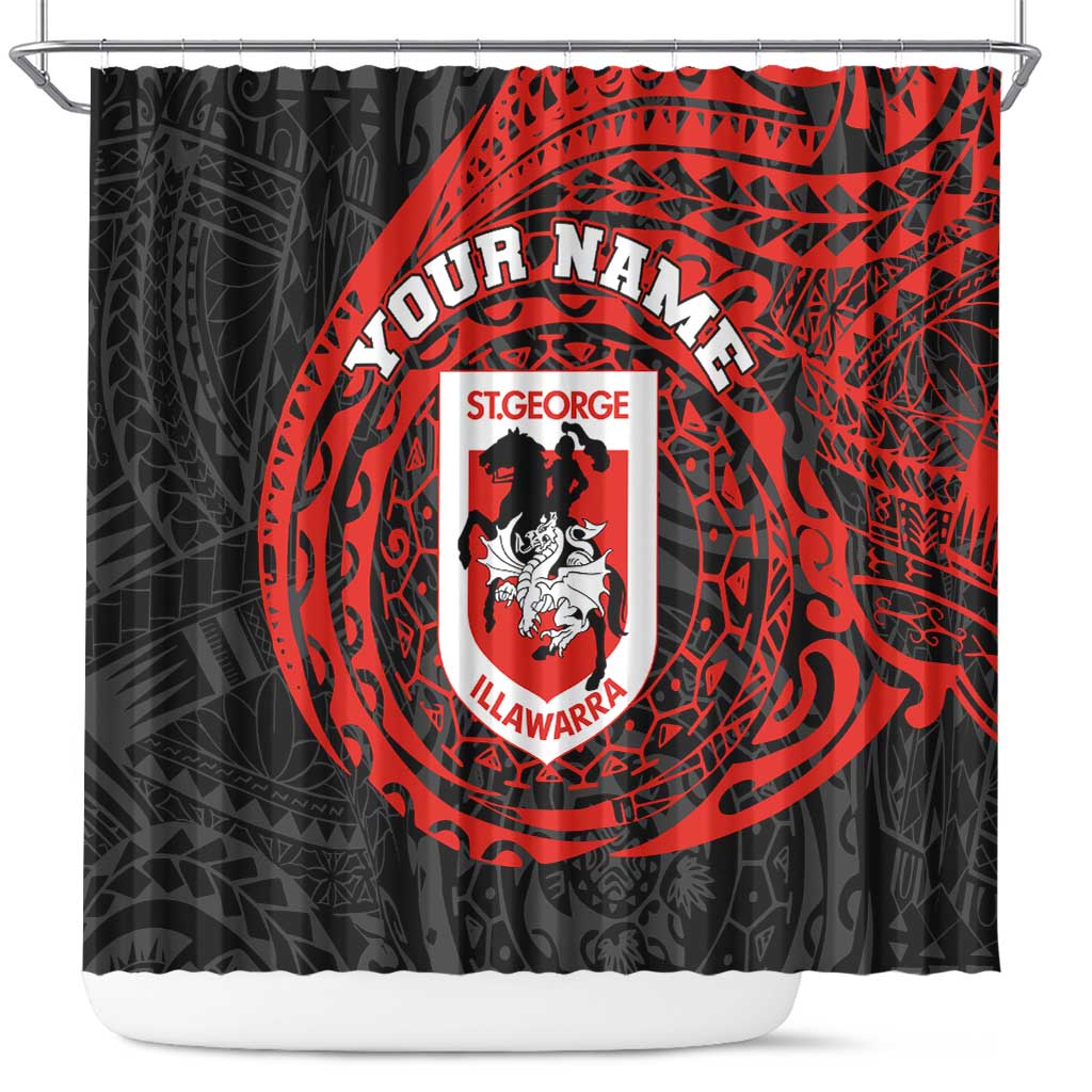 Personalized St George Illawarra Dragons Shower Curtain Polynesian Tribal Chest and Sleeve Tattoo