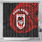 Personalized St George Illawarra Dragons Shower Curtain Polynesian Tribal Chest and Sleeve Tattoo