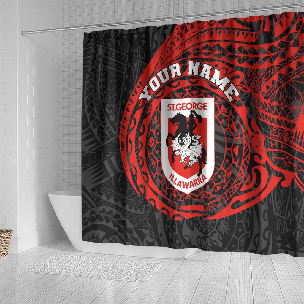 Personalized St George Illawarra Dragons Shower Curtain Polynesian Tribal Chest and Sleeve Tattoo
