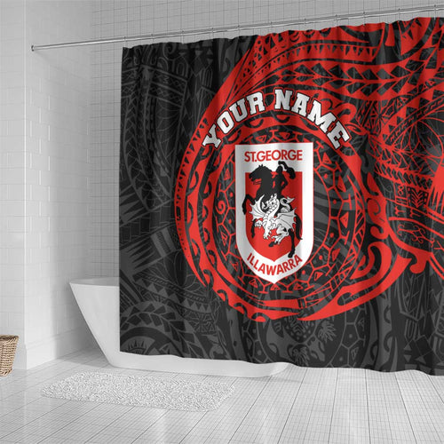 Personalized St George Illawarra Dragons Shower Curtain Polynesian Tribal Chest and Sleeve Tattoo