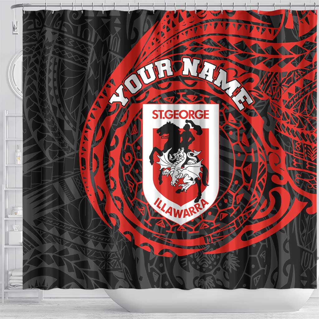 Personalized St George Illawarra Dragons Shower Curtain Polynesian Tribal Chest and Sleeve Tattoo