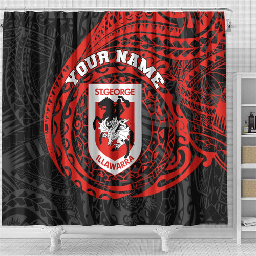 Personalized St George Illawarra Dragons Shower Curtain Polynesian Tribal Chest and Sleeve Tattoo