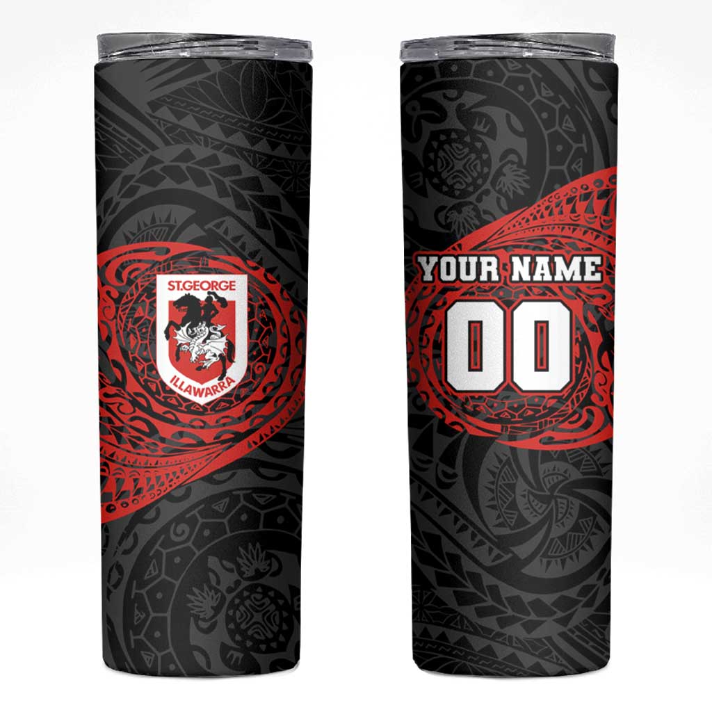 Personalized St George Illawarra Dragons Skinny Tumbler Polynesian Tribal Chest and Sleeve Tattoo