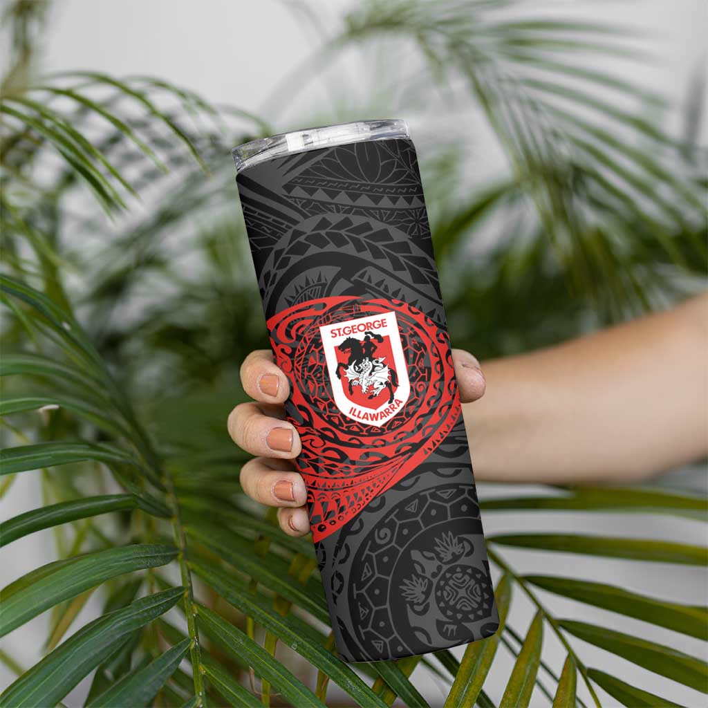 Personalized St George Illawarra Dragons Skinny Tumbler Polynesian Tribal Chest and Sleeve Tattoo