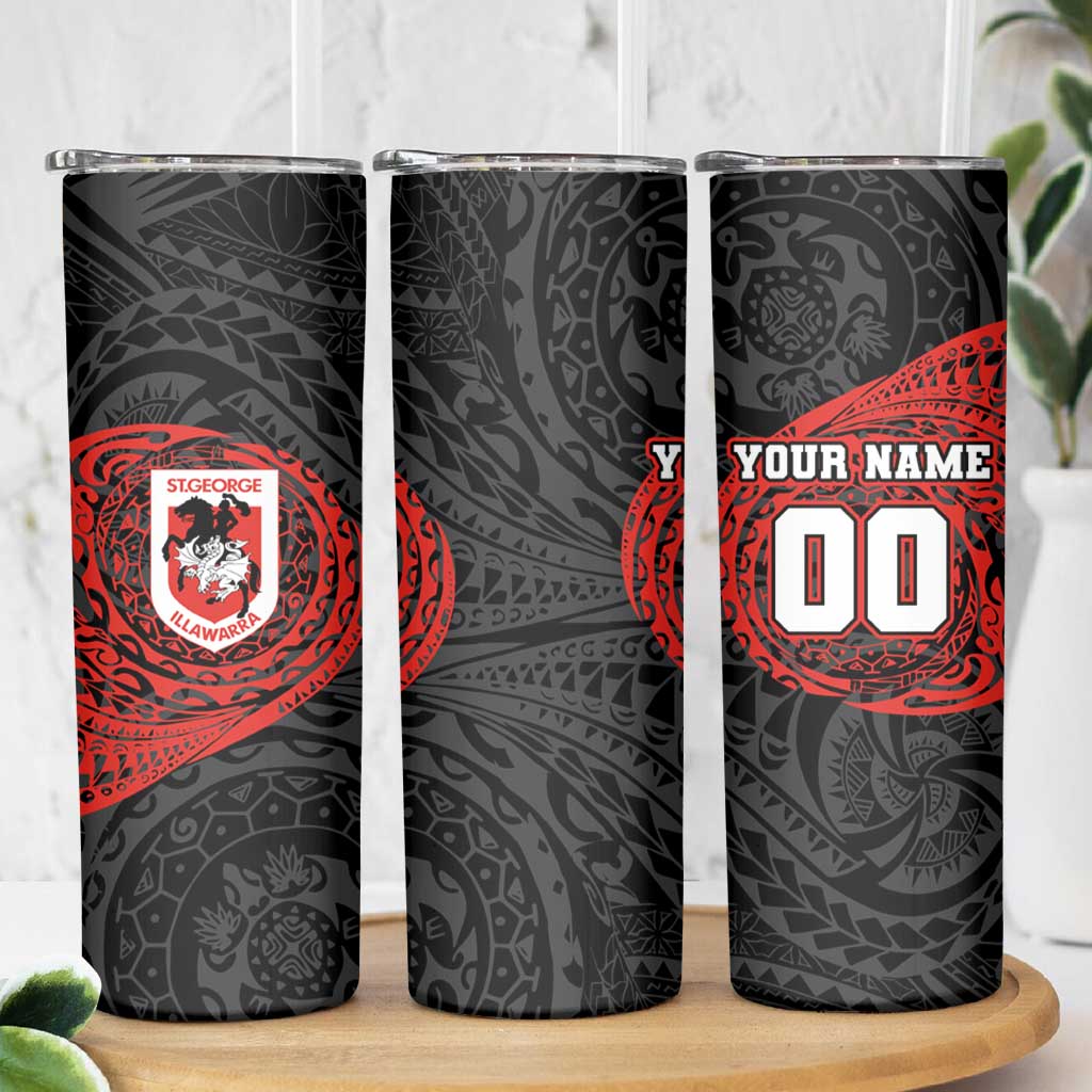 Personalized St George Illawarra Dragons Skinny Tumbler Polynesian Tribal Chest and Sleeve Tattoo