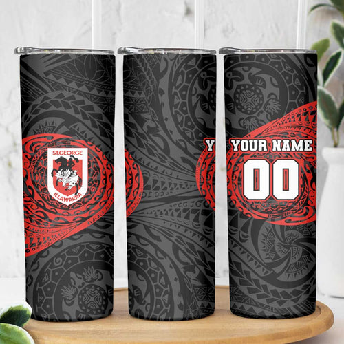 Personalized St George Illawarra Dragons Skinny Tumbler Polynesian Tribal Chest and Sleeve Tattoo