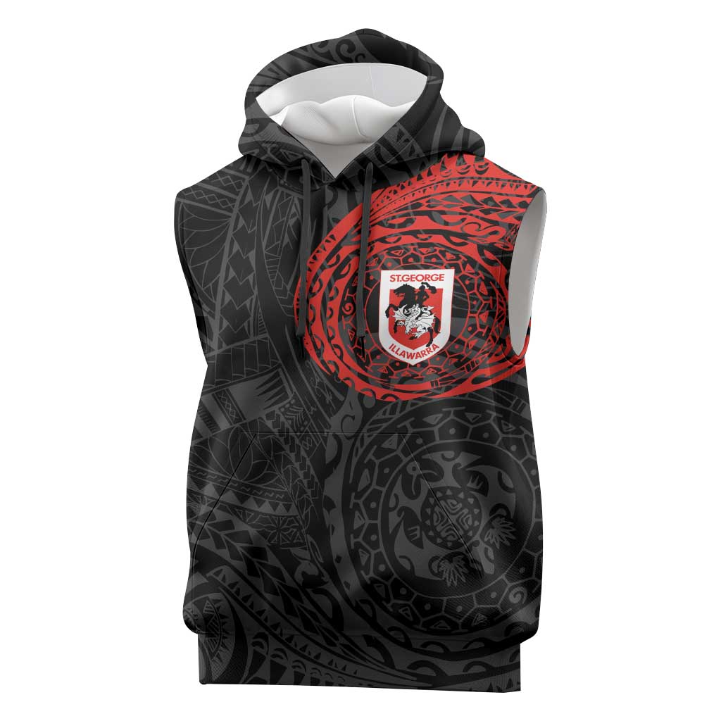 Personalized St George Illawarra Dragons Sleeveless Hoodie Polynesian Tribal Chest and Sleeve Tattoo