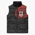 Personalized St George Illawarra Dragons Sleeveless Puffer Jacket Polynesian Tribal Chest and Sleeve Tattoo