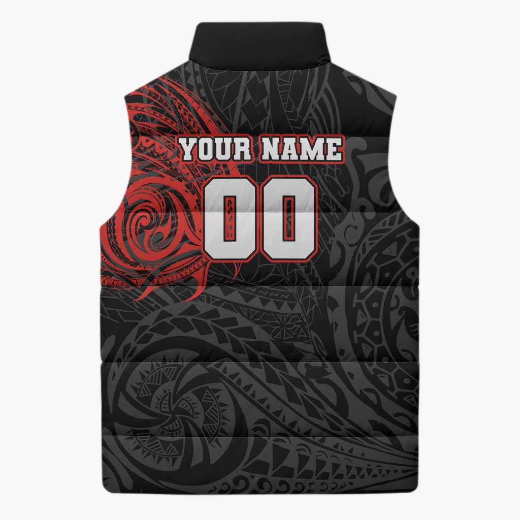 Personalized St George Illawarra Dragons Sleeveless Puffer Jacket Polynesian Tribal Chest and Sleeve Tattoo