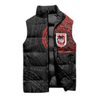 Personalized St George Illawarra Dragons Sleeveless Puffer Jacket Polynesian Tribal Chest and Sleeve Tattoo