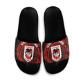 Personalized St George Illawarra Dragons Slide Sandals Polynesian Tribal Chest and Sleeve Tattoo