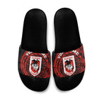 Personalized St George Illawarra Dragons Slide Sandals Polynesian Tribal Chest and Sleeve Tattoo
