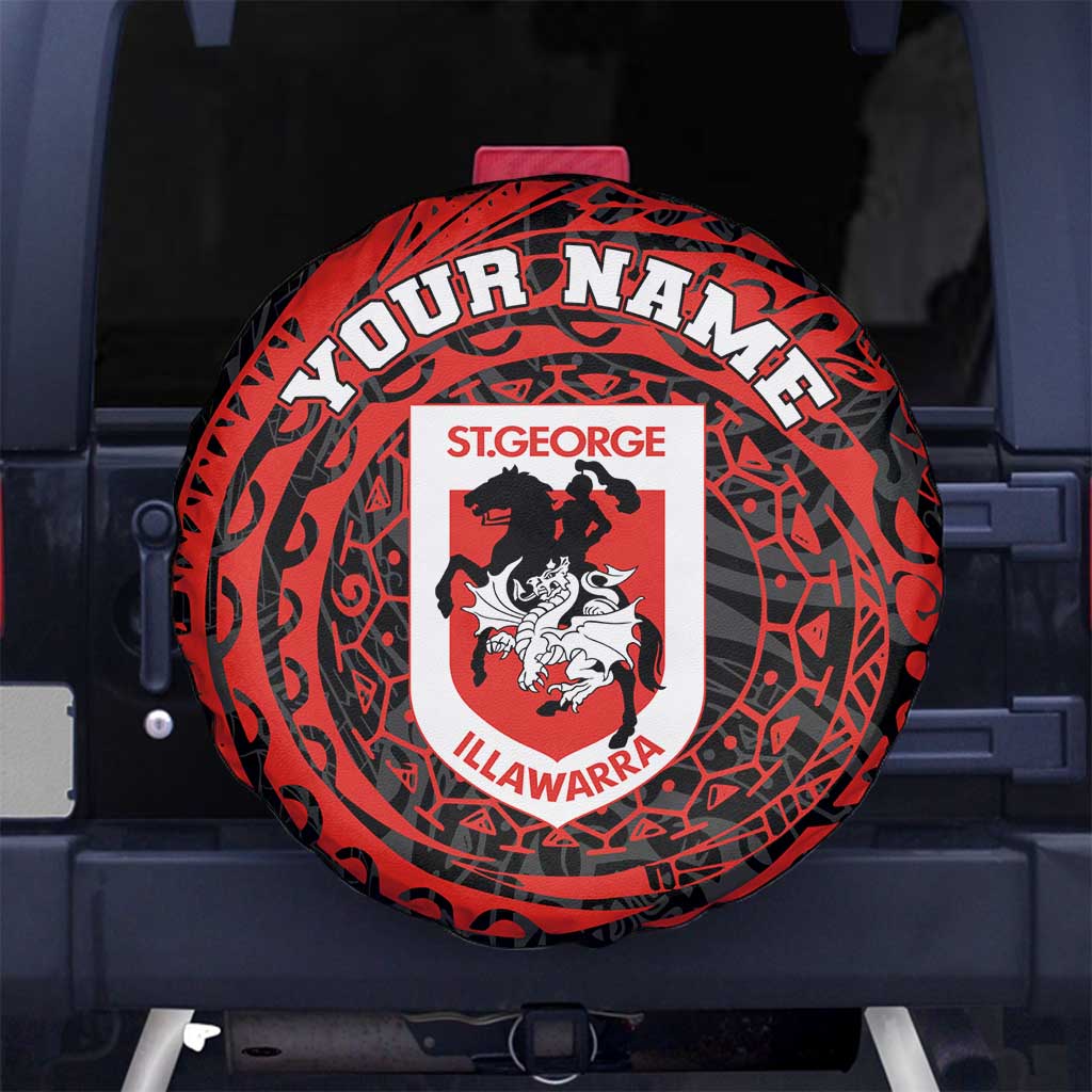 Personalized St George Illawarra Dragons Spare Tire Cover Polynesian Tribal Chest and Sleeve Tattoo