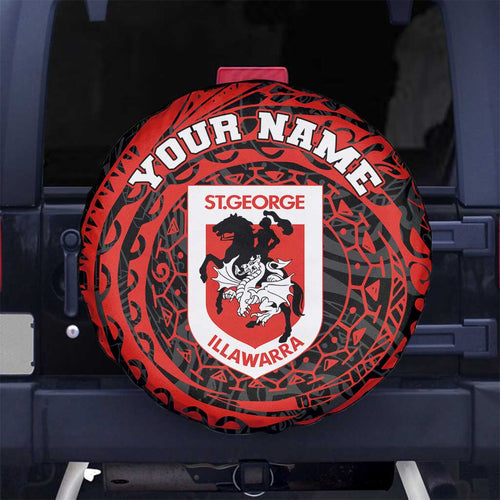 Personalized St George Illawarra Dragons Spare Tire Cover Polynesian Tribal Chest and Sleeve Tattoo