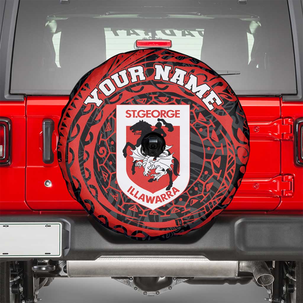 Personalized St George Illawarra Dragons Spare Tire Cover Polynesian Tribal Chest and Sleeve Tattoo