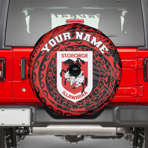 Personalized St George Illawarra Dragons Spare Tire Cover Polynesian Tribal Chest and Sleeve Tattoo