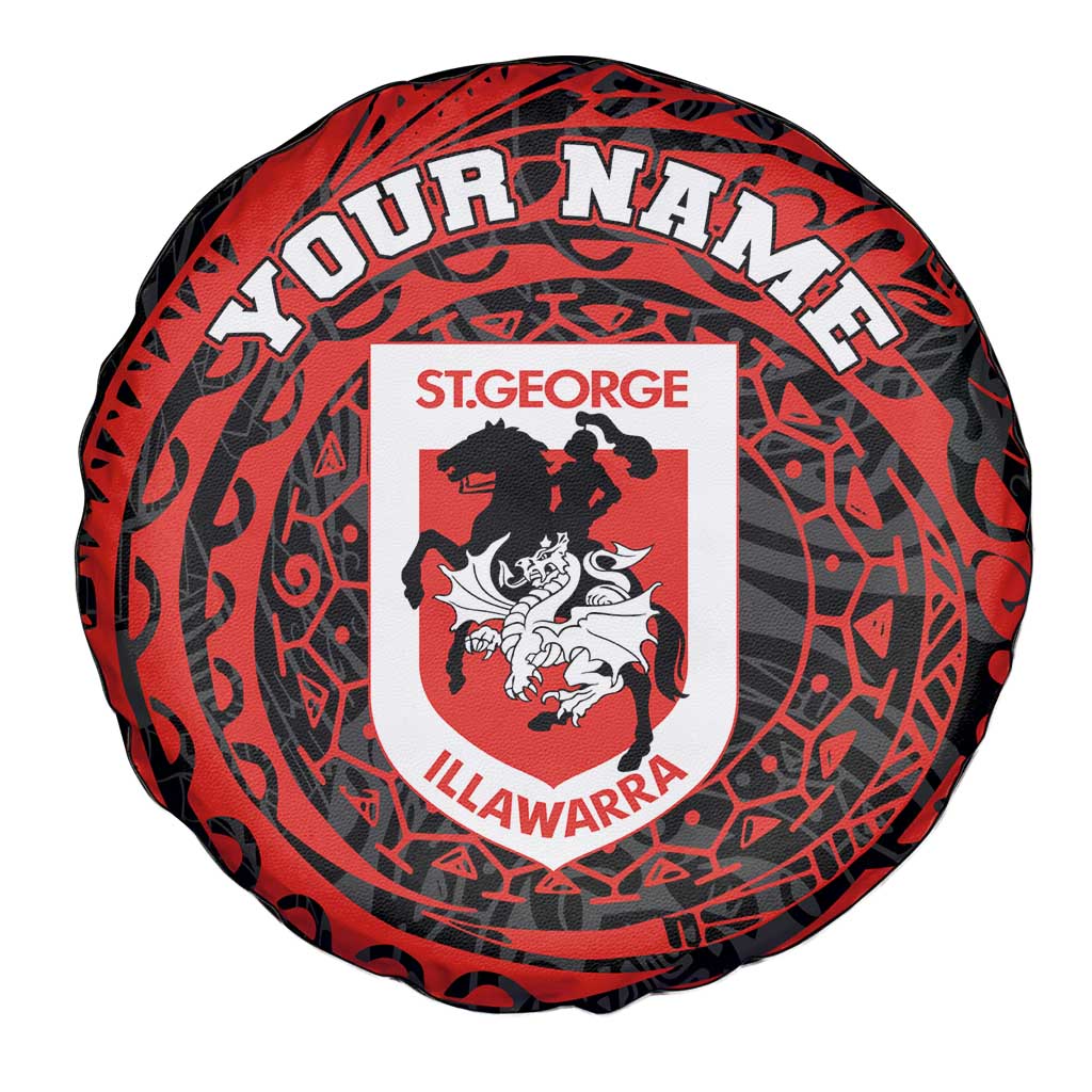Personalized St George Illawarra Dragons Spare Tire Cover Polynesian Tribal Chest and Sleeve Tattoo